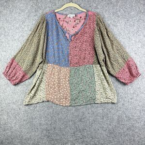 Grace & Lace Blouse Top Womens Large Floral Patchwork Cottagecore Granny Shirt*